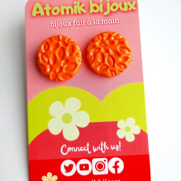 Handmade orange polymer clay earrings. Boucles d'oreilles fait à la main - Picture 2 of 5